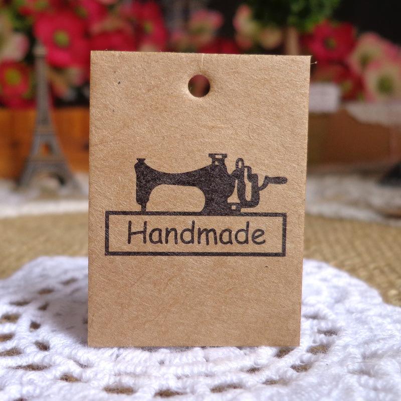 100pcs Handmade Kraft Paper Hanging Tags Sewing Machine Love Handmade Gift Packaging Baking Hanging Tags with Hemp Rope
