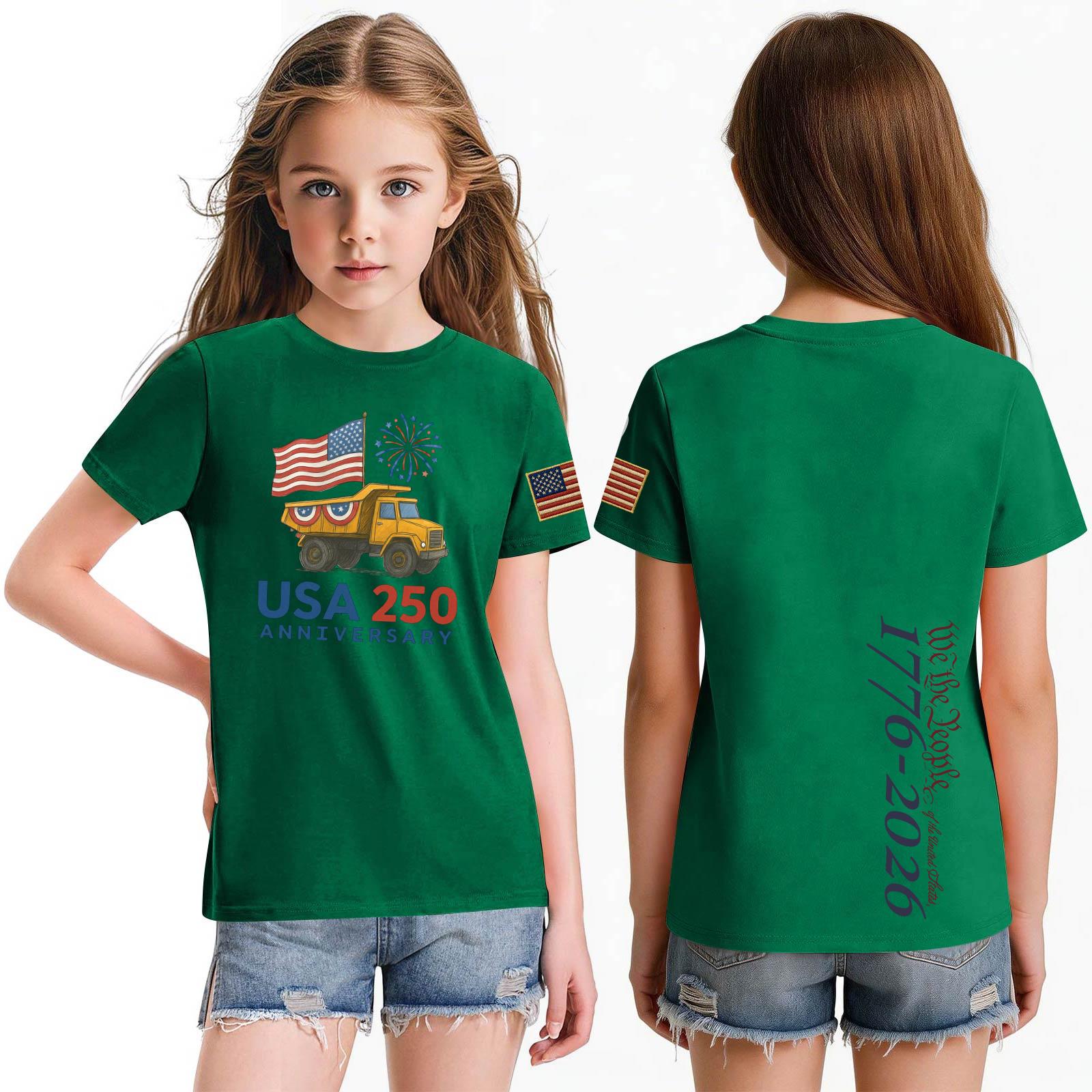 

Модная рабочая одежда с короткими рукавами и круглым вырезом, топы с принтом для детских летних топов 110 зелёный