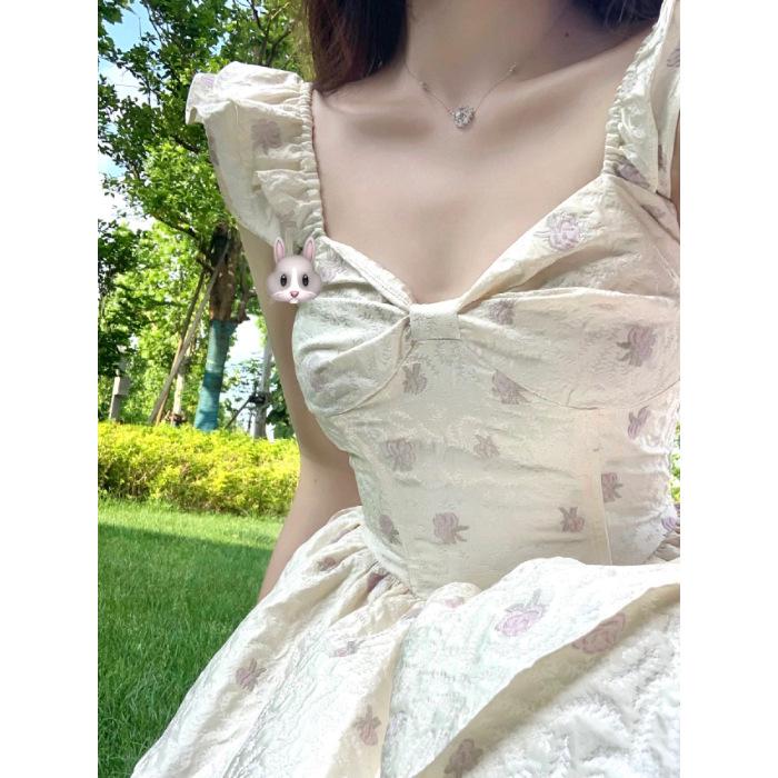 French Sweet Hot Girl Puff Sleeve Floral Summer Dress