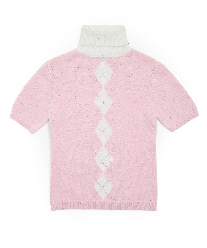 Seuwingses Argyle Short Sleeve Turtleneck Knit (Baby Pink)