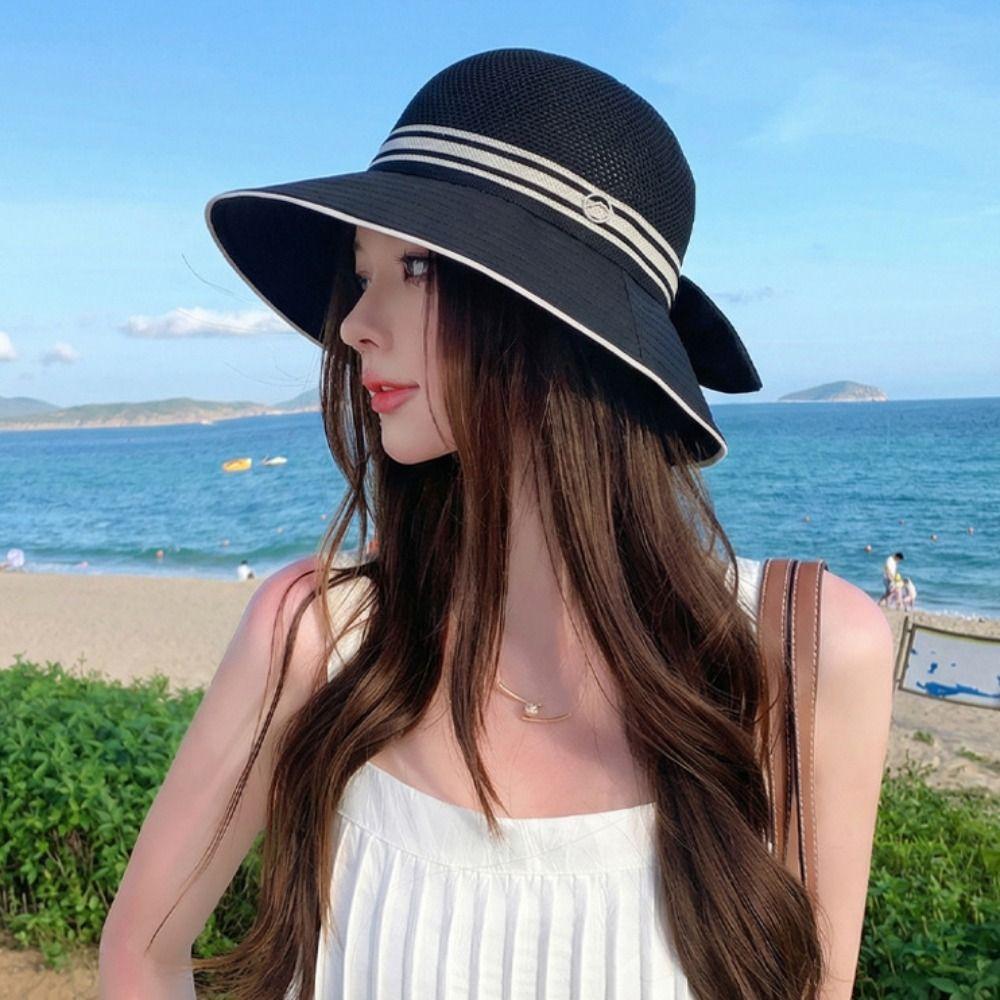 Large Bow Bow Fisherman Hat Wide Brim Straw Hat Elegant Sun Cap Travel