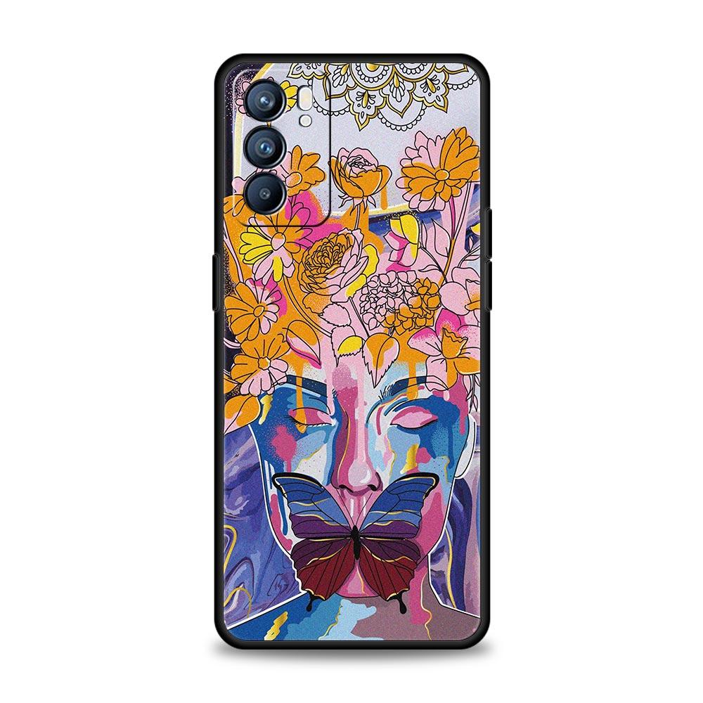 Paris Art Blue Girl Flower Phone Case For Oppo Find X5 A54 A53 A52 A9 2020 A15 A95 A16 A76 A74 A12 Reno7 SE Reno6 Pro 5G Cover