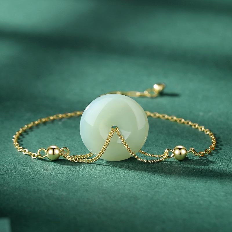 

Винтажный браслет с пряжкой мира из нефрита Хотан, женский браслет из стерлингового серебра в китайском стиле, ручная одежда в национальном стиле, легкий роскошный новогодний браслет Adjustable size