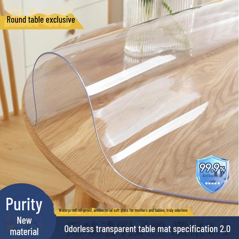 Transparent Round PVC Tablecloth Mat - Waterproof, Oil-Proof, Scald-Resistant, Washable Protective Pad for Coffee Tables.