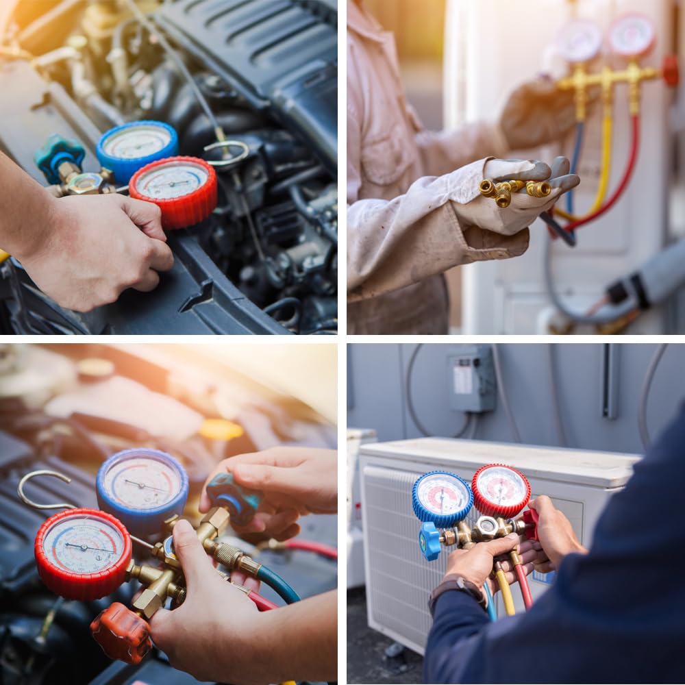 R410a 3 Way AC Diagnostic Manifold Gauge Set for Freon Charging Fits R22 R410a R-404A R-134a Refrigeration Manifold Gauge Air