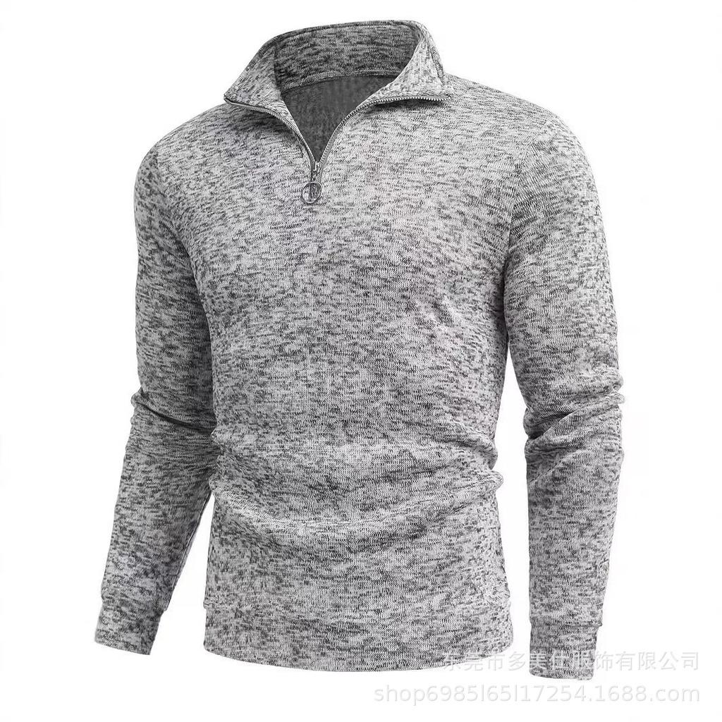 Mens Long Sleeve Zip Up Solid Casual Polo Shirt