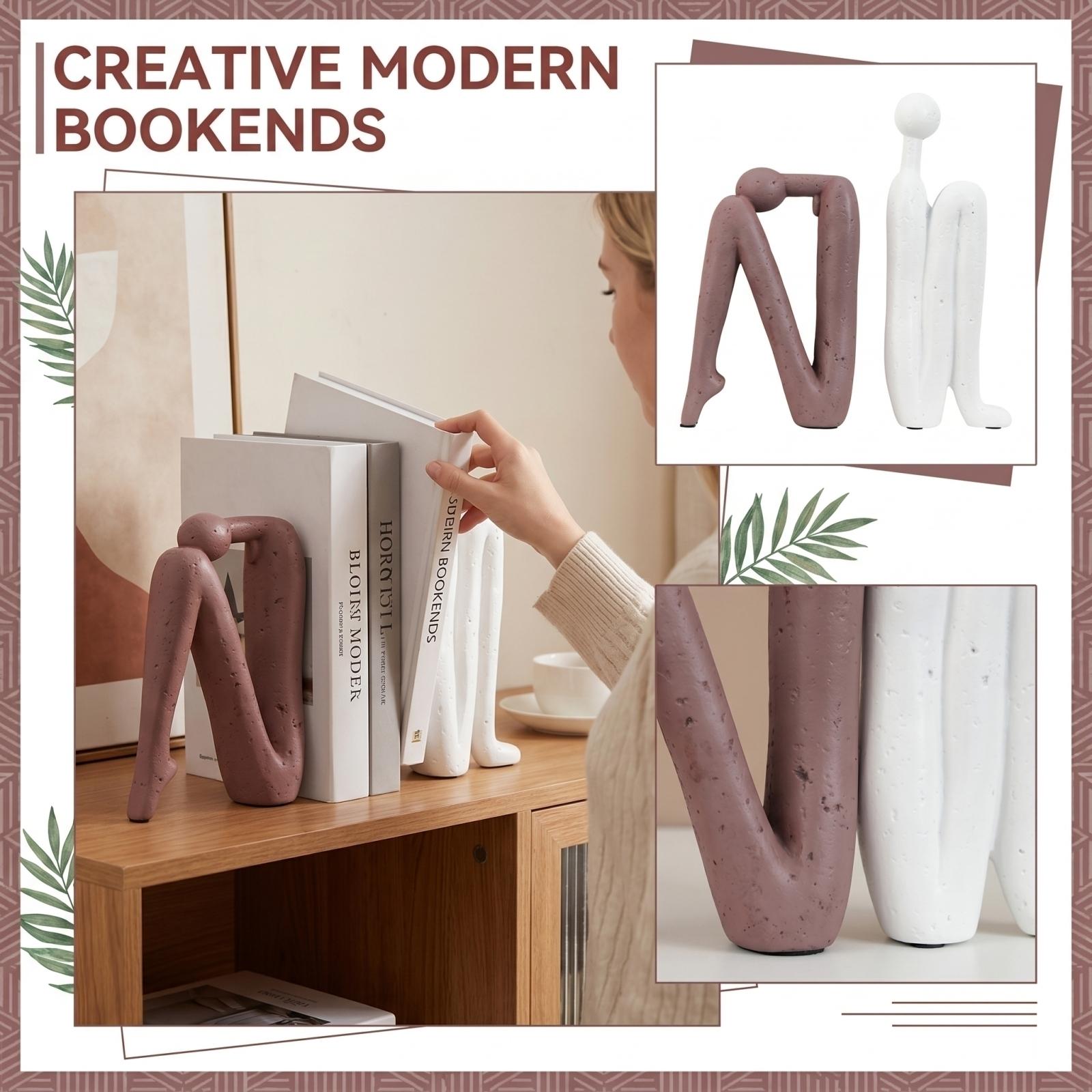 2PCS Creative Abstract Human Figure Bookends Modern Minimalist Home Office Desk Decoration Sculpture for Bookshelf Organization one size