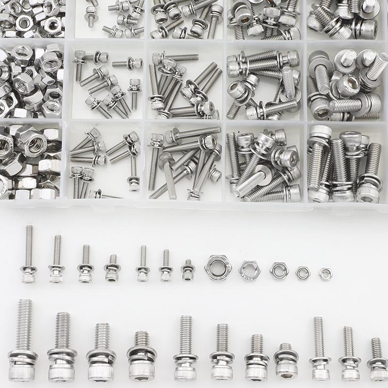 304 Stainless Steel Hex Socket Cap Screw Set with Flat and Spring Washers