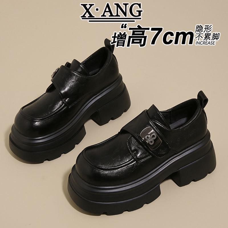 

Детские черные туфли из натуральной кожи на толстом каблуке, маленькие кожаные туфли на толстой подошве-маффин, увеличение роста см, маленькие женские туфли, одинарные туфли 39