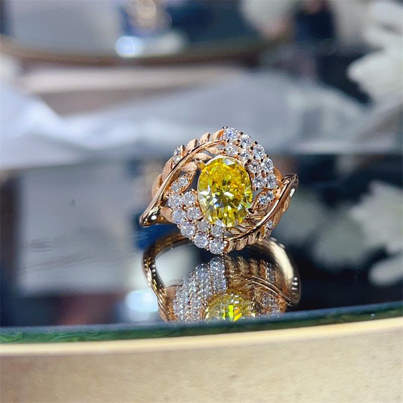 Honey Stew 2 Carat Oval Cut Moissanite Women's Ring in Silver and Gold with Diamond Accent - European American Style