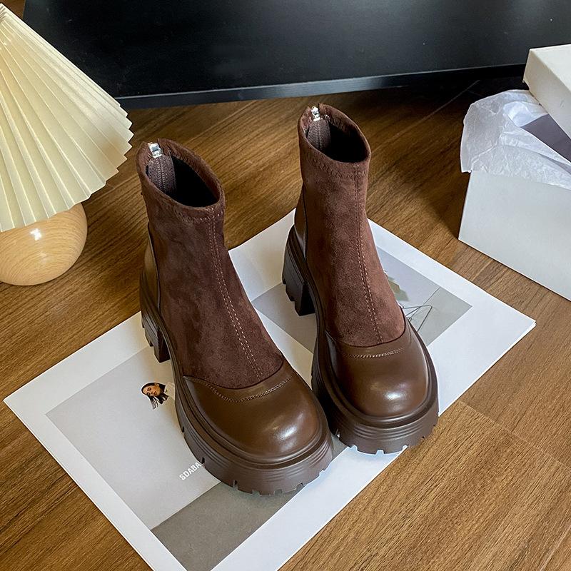 

Skinny boots thick heel short boots women s new autumn suede retro versatile height-increasing Martin boots 40 коричневий