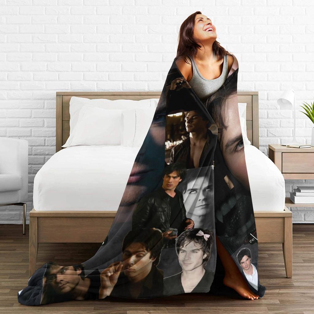 The Vampire Diaries Damon Salvatore TV Series Flannel Blankets Warm Throw Blanket for Couch Bed Travel Bedspread Sofa Bed Cover