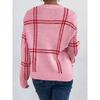 European and American Leisure All-Match O-neck pullover Top Women 2025 Winter New Plaid Patchwork Drop Shoulder Sweater Women