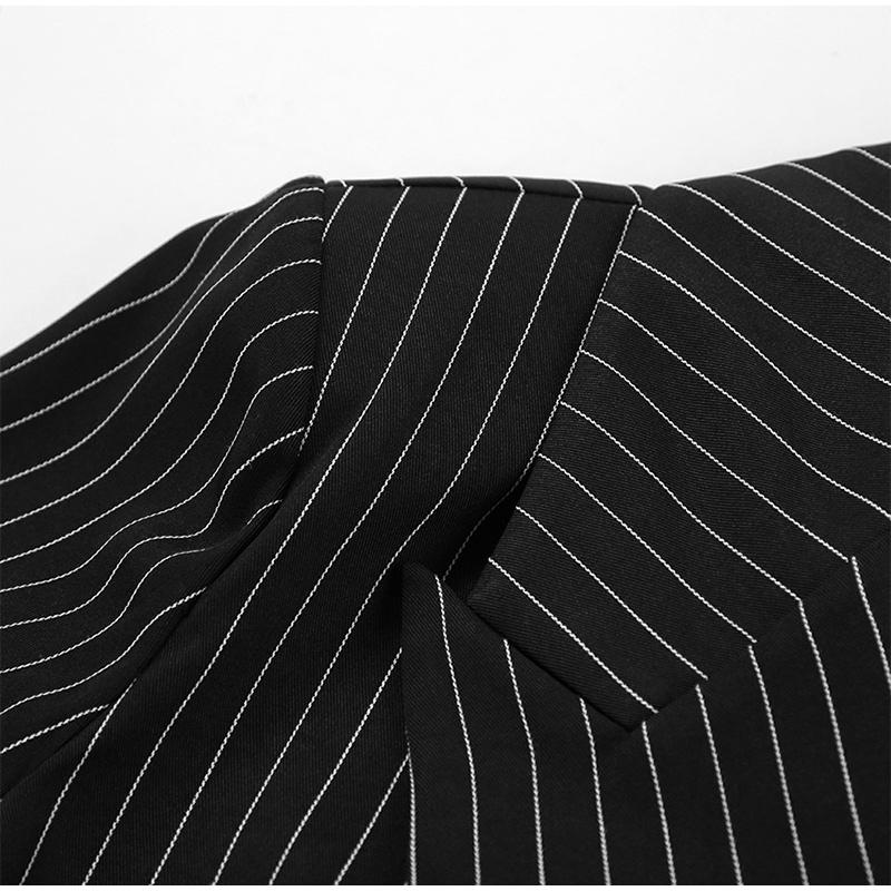 2025 New Spring Autumn Vintage Coats for Women Fashion French Style Long Sleeve Jackets Striped Turn-down Collar Commuter Outerwear