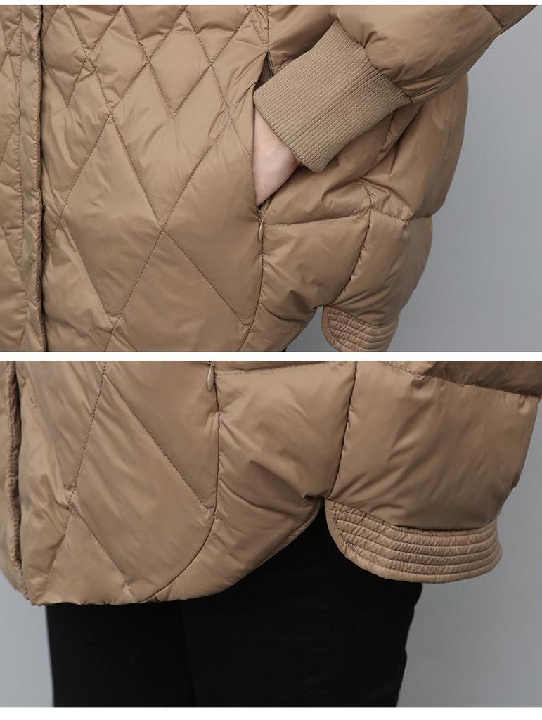 Women's Mid-Length Lightweight Down Jacket - 2024 Winter Loose Fit, Versatile, Small Size, Mom-Style Duck Down Coat