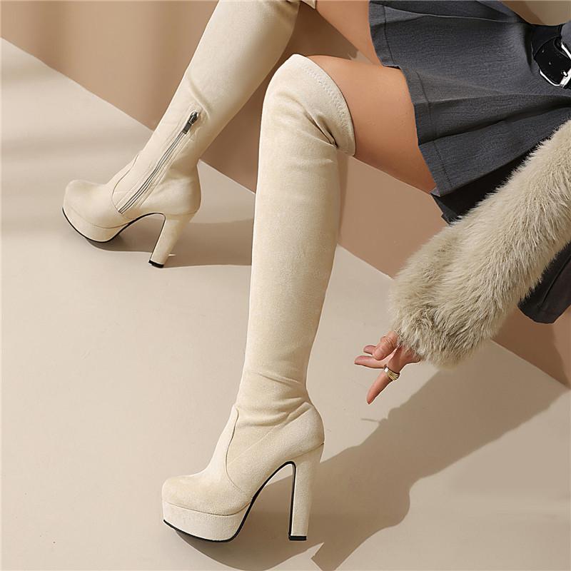Women's high-heeled boots, sexy European and American style autumn and winter new waterproof table, fine-heeled large-size knee boots