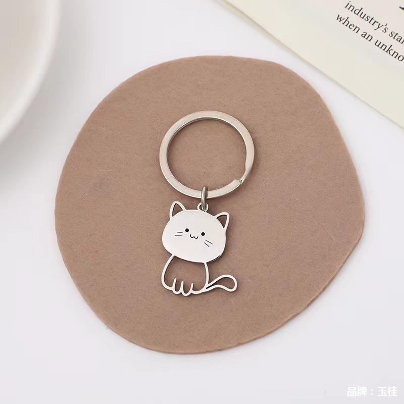Creative Stainless Steel Cartoon Kitten Keychain Simple And Fashionable Cute Cat Couple Bag Pendant