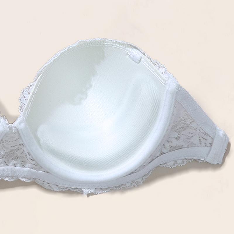 Women Lace Bra Half Cup Demi Bras with Thick Padded Lingerie Strapless Backless Design B Cup Underwear
