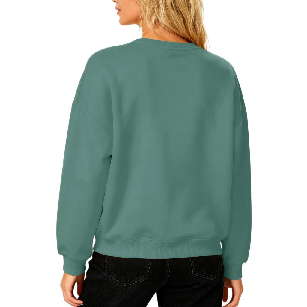 Women's Loose Comfortable Casual And Fashionable Round Neck Threaded Sleeves Solid Color Long Sleeved Sweatshirt