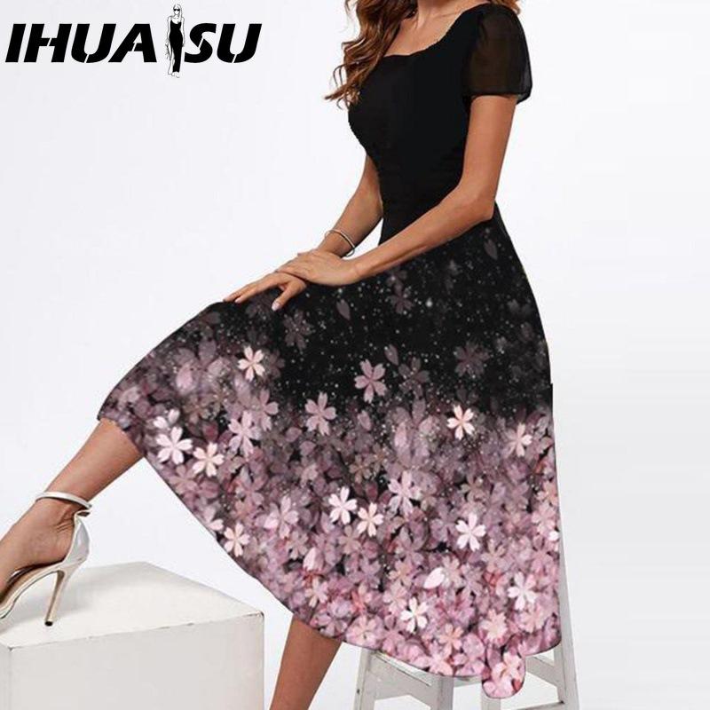 

ИГУАСУ Летнее женское элегантное вечернее платье с цветочным принтом, U-образным вырезом и короткими рукавами XL