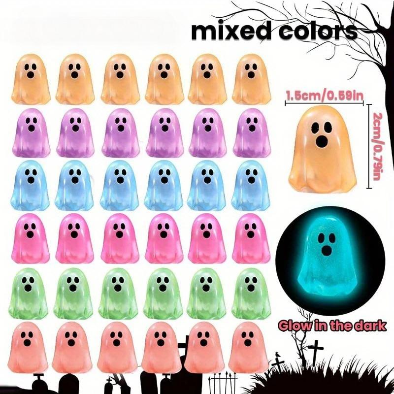 100/50 Stück Mini Leuchtende Geister Ornamente 50 Stück Niedliche Harz Halloween Dekorationen DIY Kinderspielzeug Heimdekoration Party Halloween Geschenke