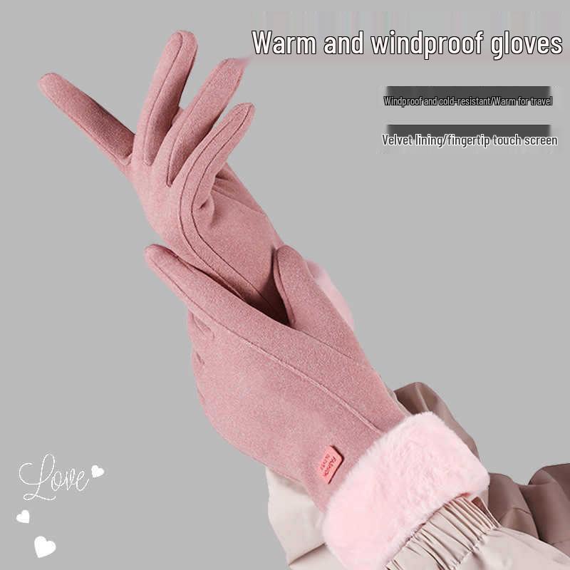 Women's Winter Velvet Warm Touchscreen Cycling Gloves - Cute, Thick, Cold Protection