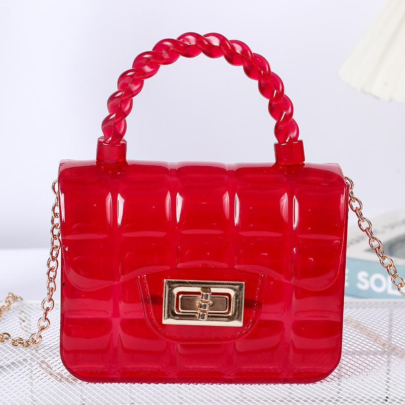 girls Grid Mini Crossbody Fresh Sweet PVC Jelly Bag Wholesale Foreign Trade Crossbody Purse With Lock Buckle Chain Candy Color