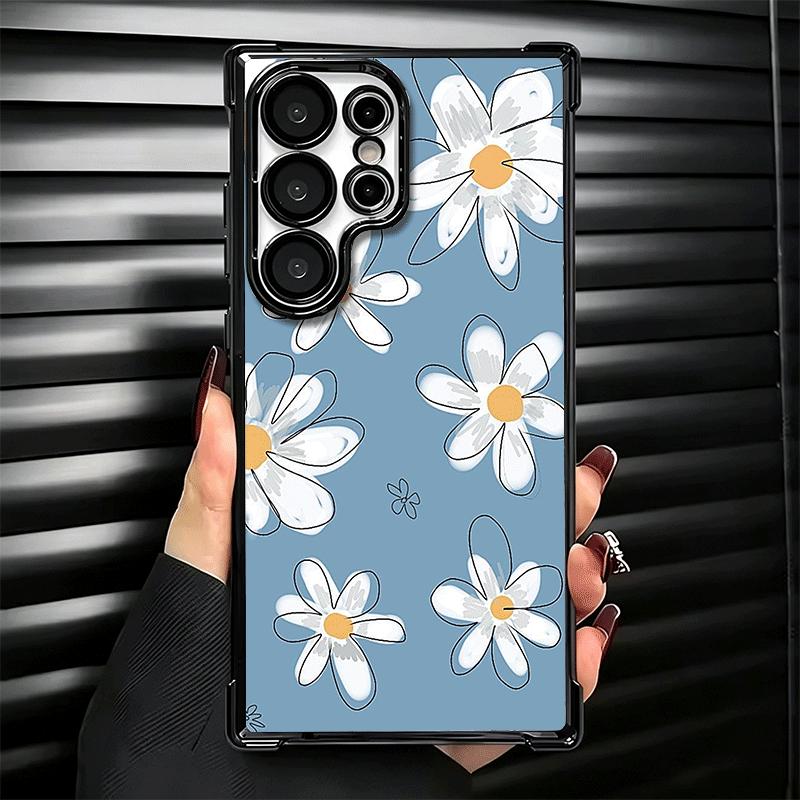 Daisy Flowers Aesthetics Plating Phone Case For Samsung Galaxy S24 S25 FE S26 Edge S23 Ultra S22 S21 Plus S20 Anti-Fall Airabag
