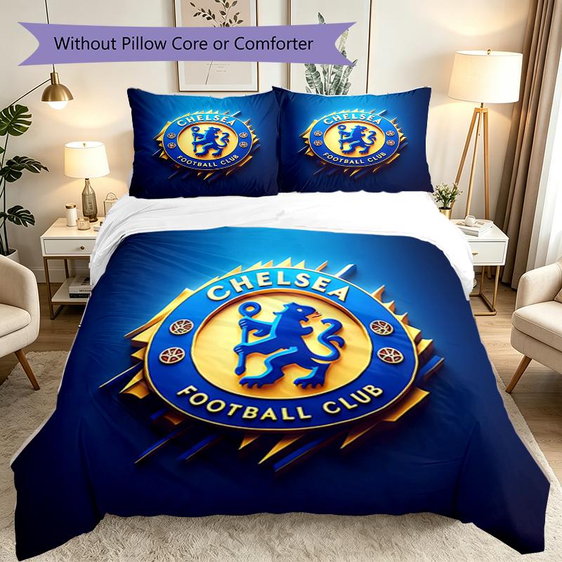 3pcs Chelsea FC Bedding Set for All Season Use, Cozy Printed Bedclothes Suitable For Bedroom Ideal Birthday Gift for Family