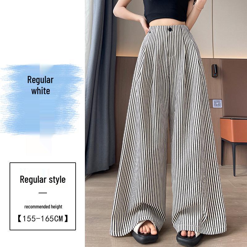 Women s Summer Ice Silk Striped Wide-Leg High-Waisted Pants - Thin, Slimming, Loose, Floor-Length, Casual Straight-Leg. XL