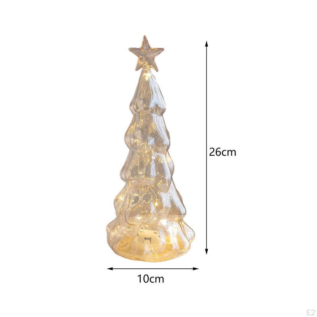 Glass Christmas Tree with Lights Tabletop Xmas Night Light Figurine Ornament for