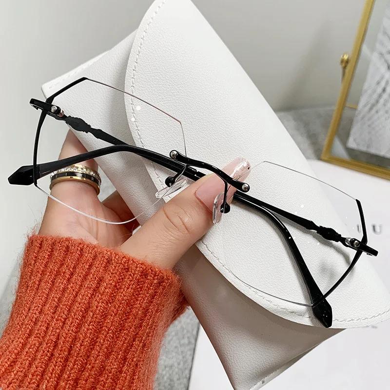 Unisex New Rimless Myopia Glasses Fashion High Definition Myopia Glasses Women'S Fashion Anti-Blue Light Glasses 0 To -4.0