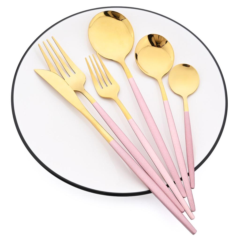 36Pcs Pink Gold Dinnerware Cutlery Set Western Knife Dessert Forks Spoon Flatware Stainless Steel Silverware Kitchen Tableware