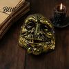 Masque Facial Ridé Effrayant Halloween Masque de Clown Vintage Or Argent Accessoire Durable Costume pour Fête Mascarade Effrayante Maison Hantée Cosplay Respirant