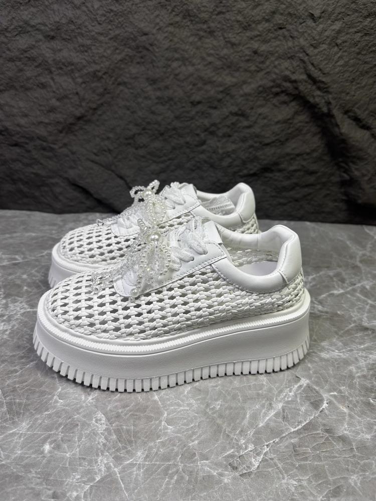 Fashion Women's Shoes 2025 Summer New Height Increasing Mesh Breathable Platform Shoes Lightweight Lace Up Bow-knot Casual Shoes