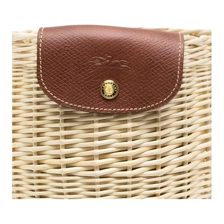 Longchamp Épure Embossed Logo Woven Straw And Leather Bucket Bag Women handbags Beige Brown 10161HCY016