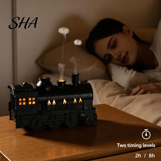 Dual Mode Mist Diffuser for Yoga Vintage Steam Train Aroma Diffuser, 300ml Ultrasonic Cool Humidifier with Decorative Air Christmas Gift LED