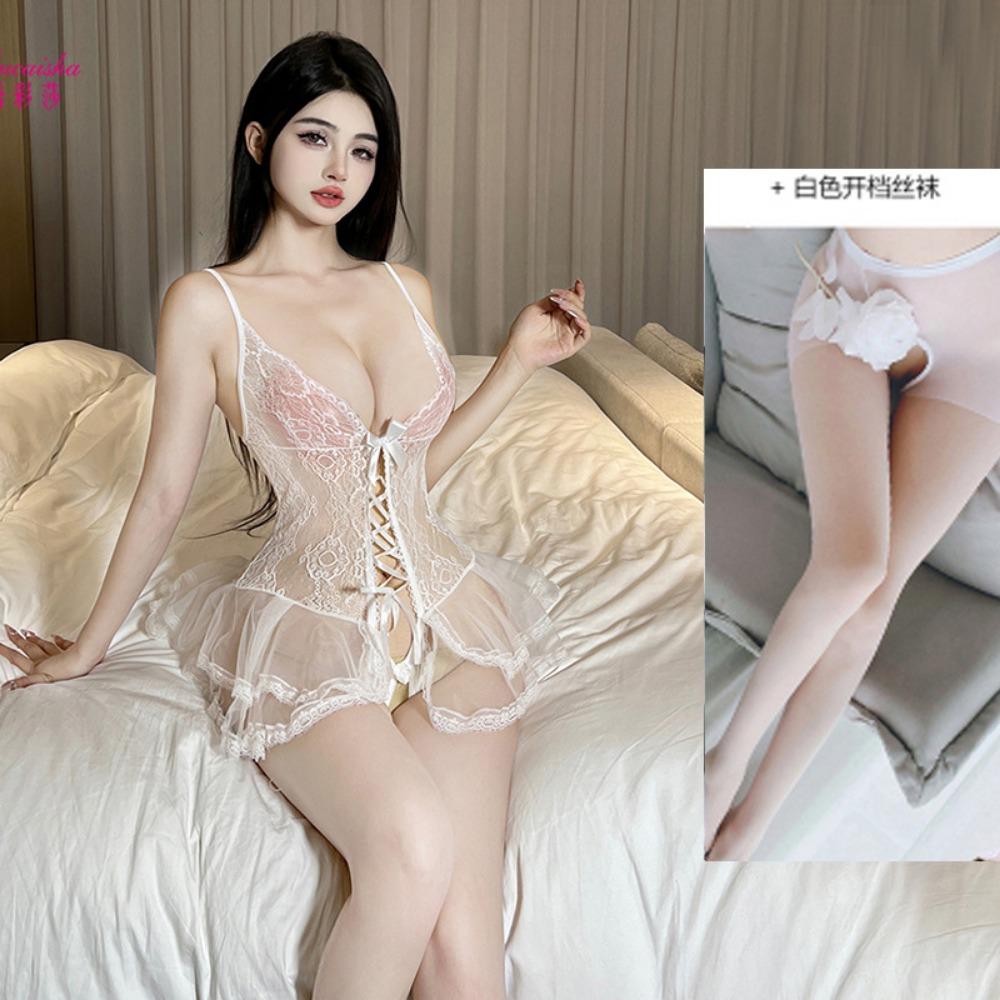 Sexy Lingerie Stepmom Skirt Small Chest Bed Onesie Women's Pure Desire Wind Lace Transparent Pajamas Passionate Temptation