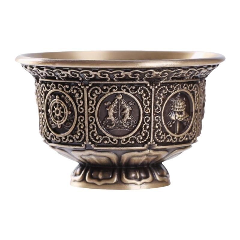 Cultural Tibetan Eight Auspicious Symbols Offering Cup Holy Water Bowl for Devotional Use Spiritual Home Decoration