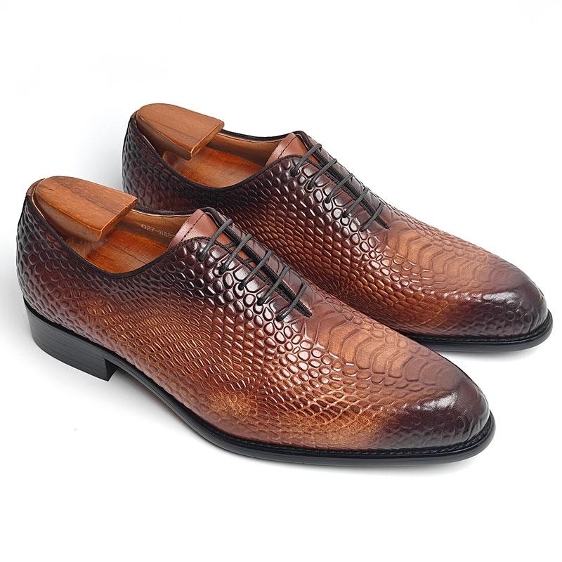 Fashion Luxury Formal Men Shoes Crocodile Embossed Social Business Handmade Lace-Up Fashion Customization Dress Man Shoe Genuine Leather