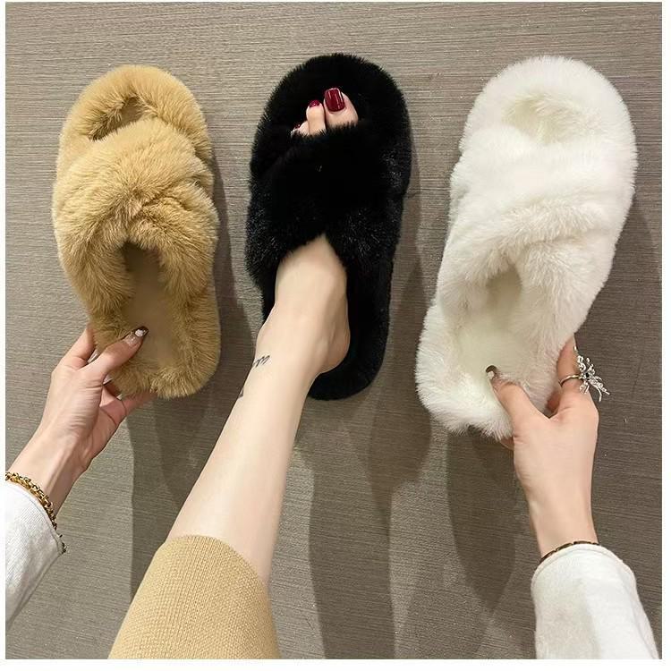 

Женские меховые тапочки на платформе с перекрестными ремешками — мягкая подошва для ношения на открытом воздухе и в помещении осенью/зимой 2023 года. 40-41 жёлтый/хаки