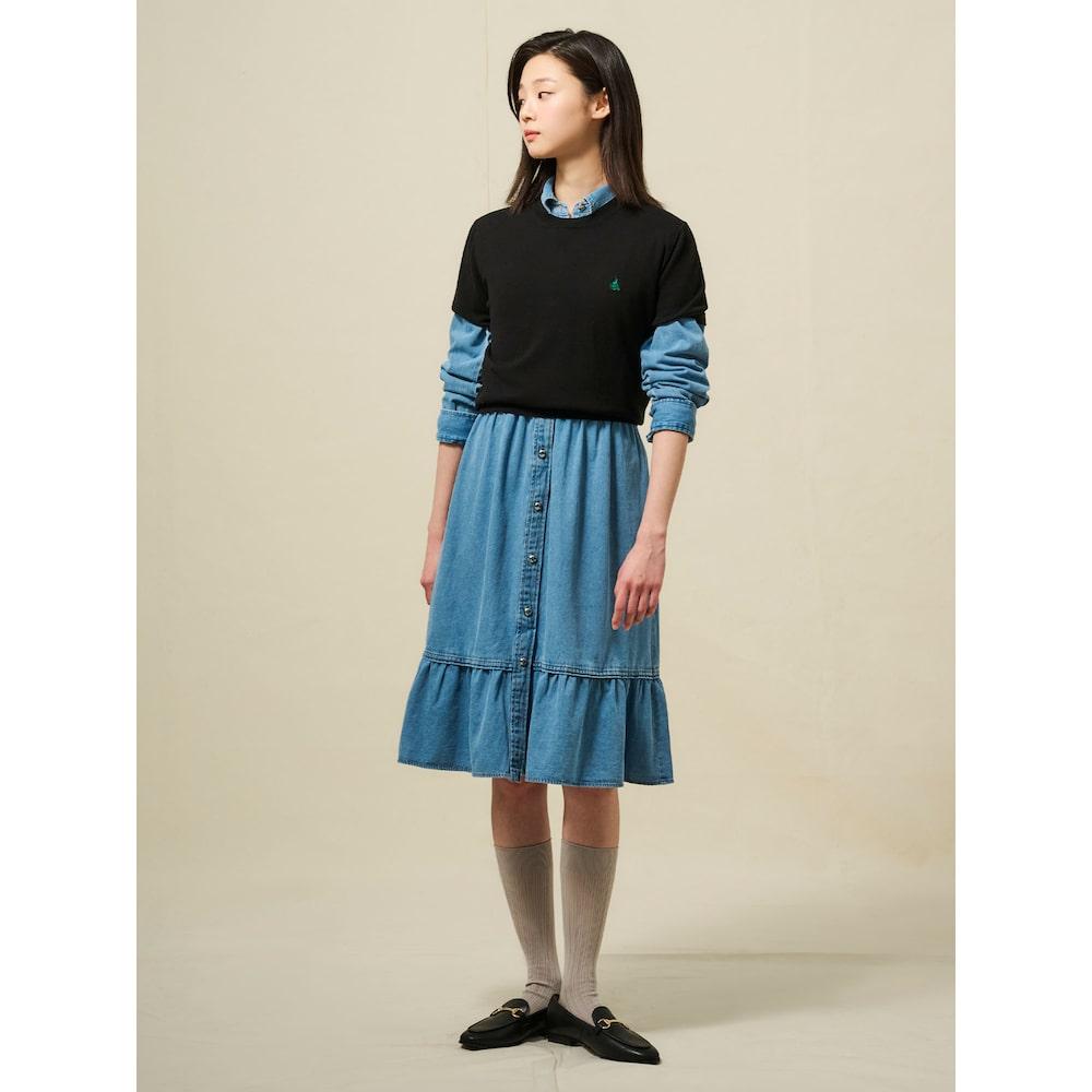 Binpolleidiseu [Reedition] Hedge Denim Volume Sleeve Dress Blue (Bf5271S01P)
