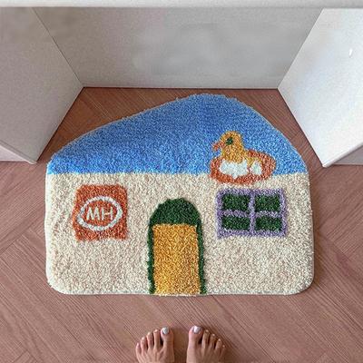 Cartoon House Plush Carpet Anti Slip Water Absorbent Carpet for Entrance Hall Bedroom and Children's Room Home Decor