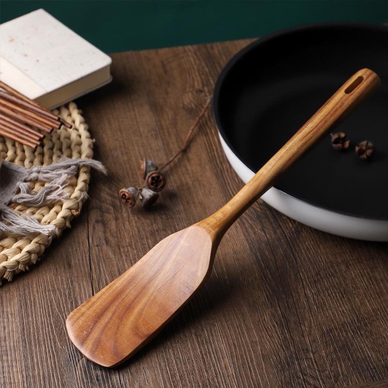 Little Wood Immortal Teak Long-Handle Slotted Spoon & Non-stick Stir-fry Spatula - Acacia Wood Kitchen Tool