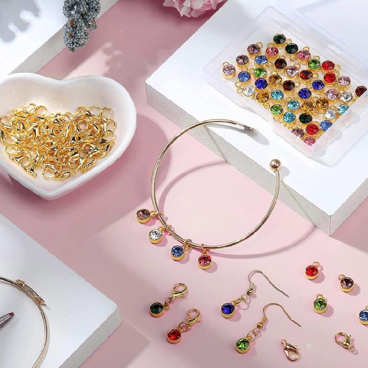 180 Pcs Crystal Birthstone Charms Jewelry Making Beads Pendants with Jump Rings