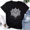 Plus Size Casual T-shirt, Women's Plus Mandala Print Short Sleeve Round Neck Slight Stretch T-shirt