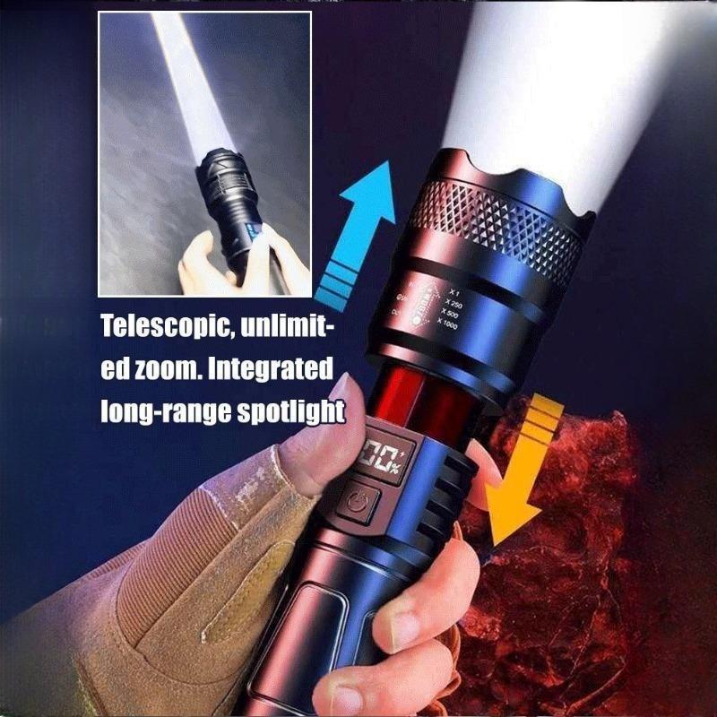 High Power Rechargeable Flashlight Telescopic Zoom Strong Handheld Torch Light Outdoor Camping Emergency Lamp