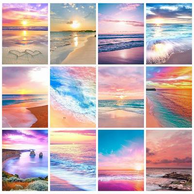 5d Diamant Malerei Landschaft Sonnenuntergang Diamant Stickerei Meer Bilder von Strass Mosaik Kreuz Stich Decortion