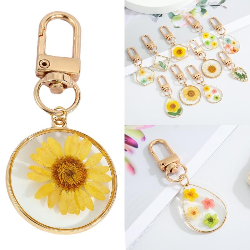 Herz Trockenblume Schlüsselanhänger Schlüsselring Für Freund Geschenk Runder Wassertropfen Gänseblümchen Anhänger Schlüssel-Accessoire Tasche Gepäck Anhänger