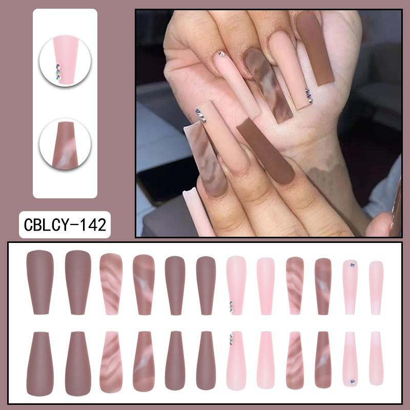 Long Press-On Nails With Adhesive Tabs Full Cover Fake Women INS Style Acrylic Nail Tips Reusable Wearable Art